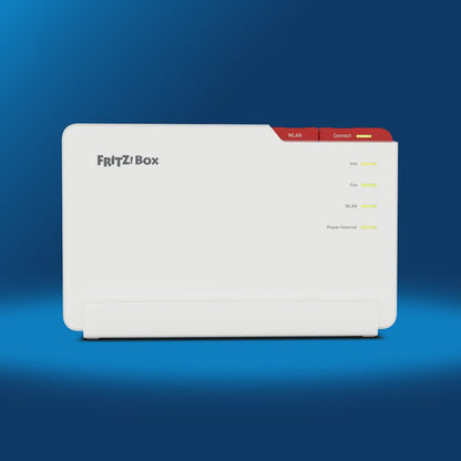 FRITZ!Box 5690 Pro Router mit WLAN und Smart Home Funktionen auf blauem Hintergrund